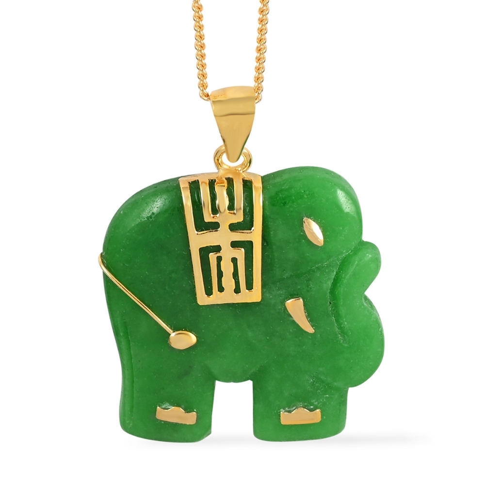🔥PRICE DROP🔥NWT JADE ELEPHANT PENDANT NECKLACE 14K GOLD OVER STERLING SILVER
